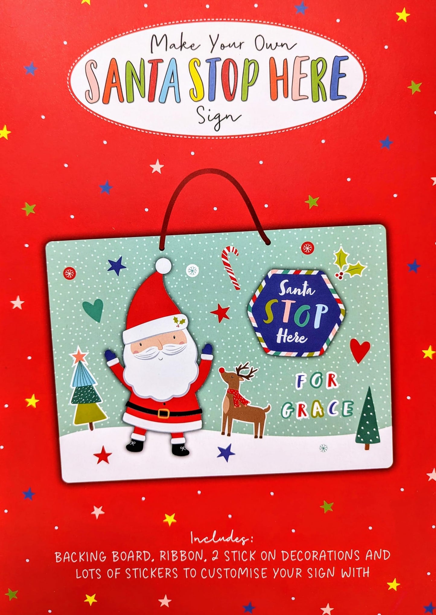 🎅 Make Your Own ‘Santa Stop Here’ Sign – Kids DIY Christmas Craft Kit with Stickers & Ribbon – Ages 3+