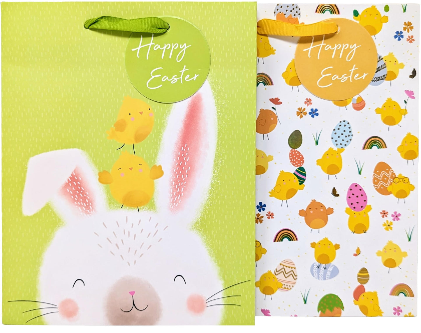 2 Luxury Easter Bunny & Chick Gift Bags - Medium: 23x18x10.2cm