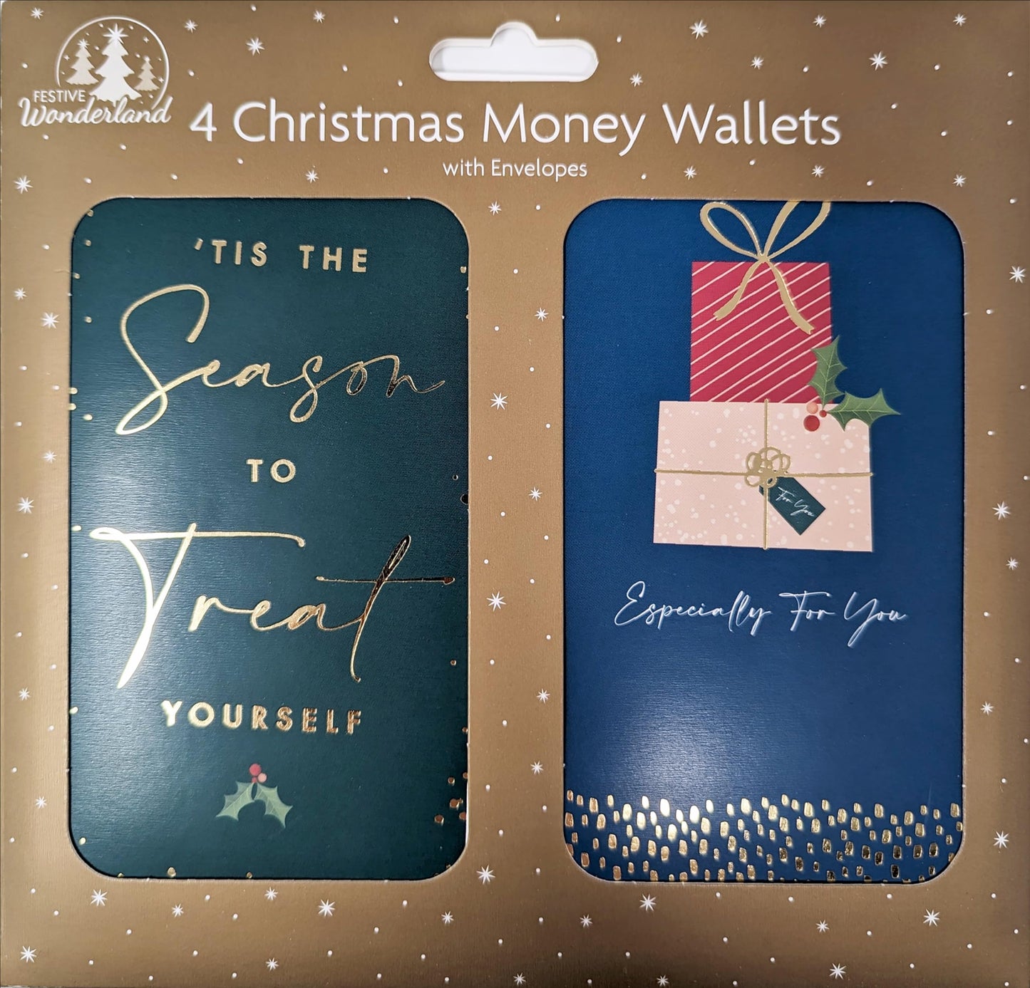 4 Glamorous Gold Foil Christmas Money Wallets with White Envelopes β Elegant Holders for Cash, Gift Cards & Vouchers (16 Γ 9 cm)