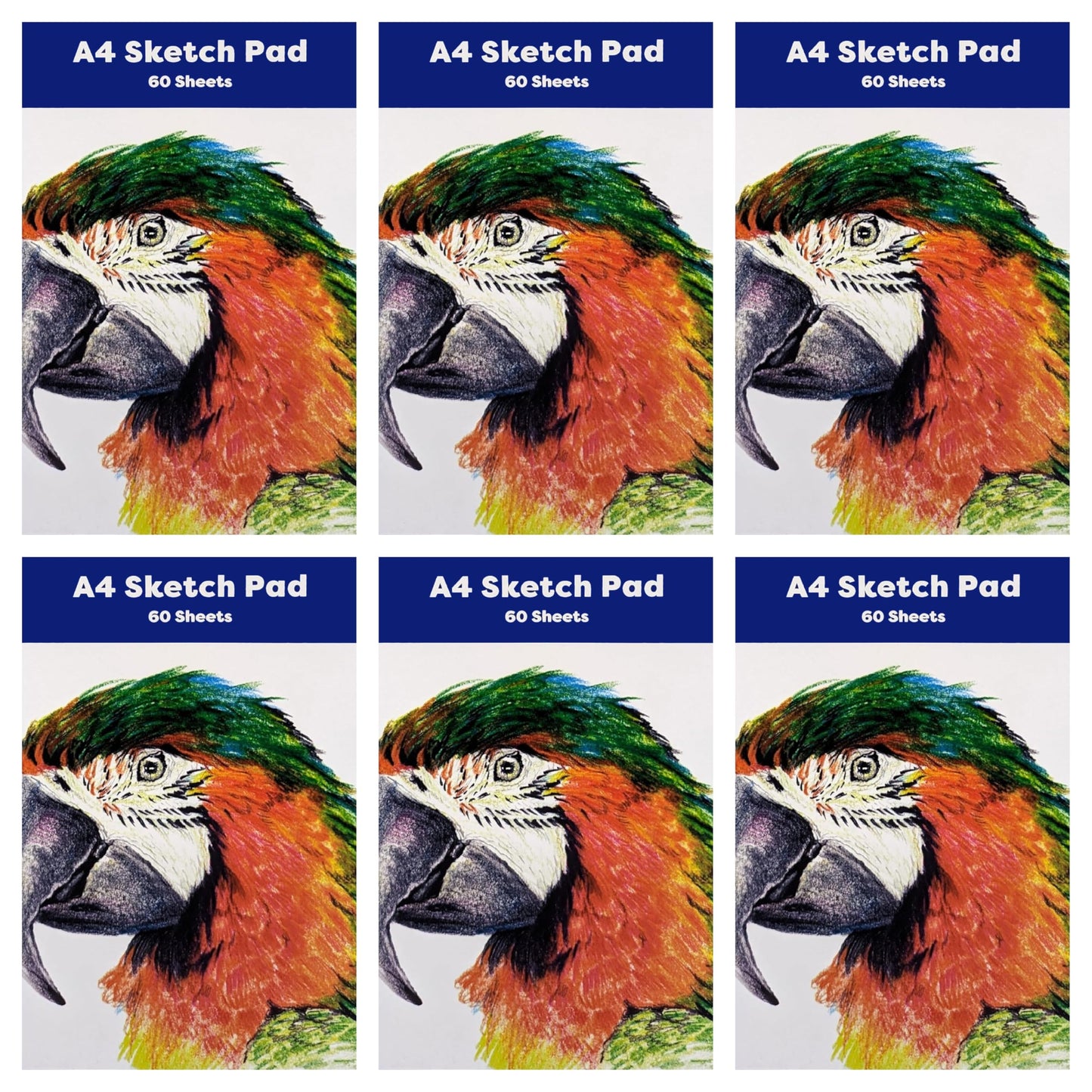 (6 Pack) A4 Artists Sketch Pads – 60 Sheets – 80GSM White Cartridge Paper – Drawing & Sketching Pad for Artists, Kids, Students & Hobbyists