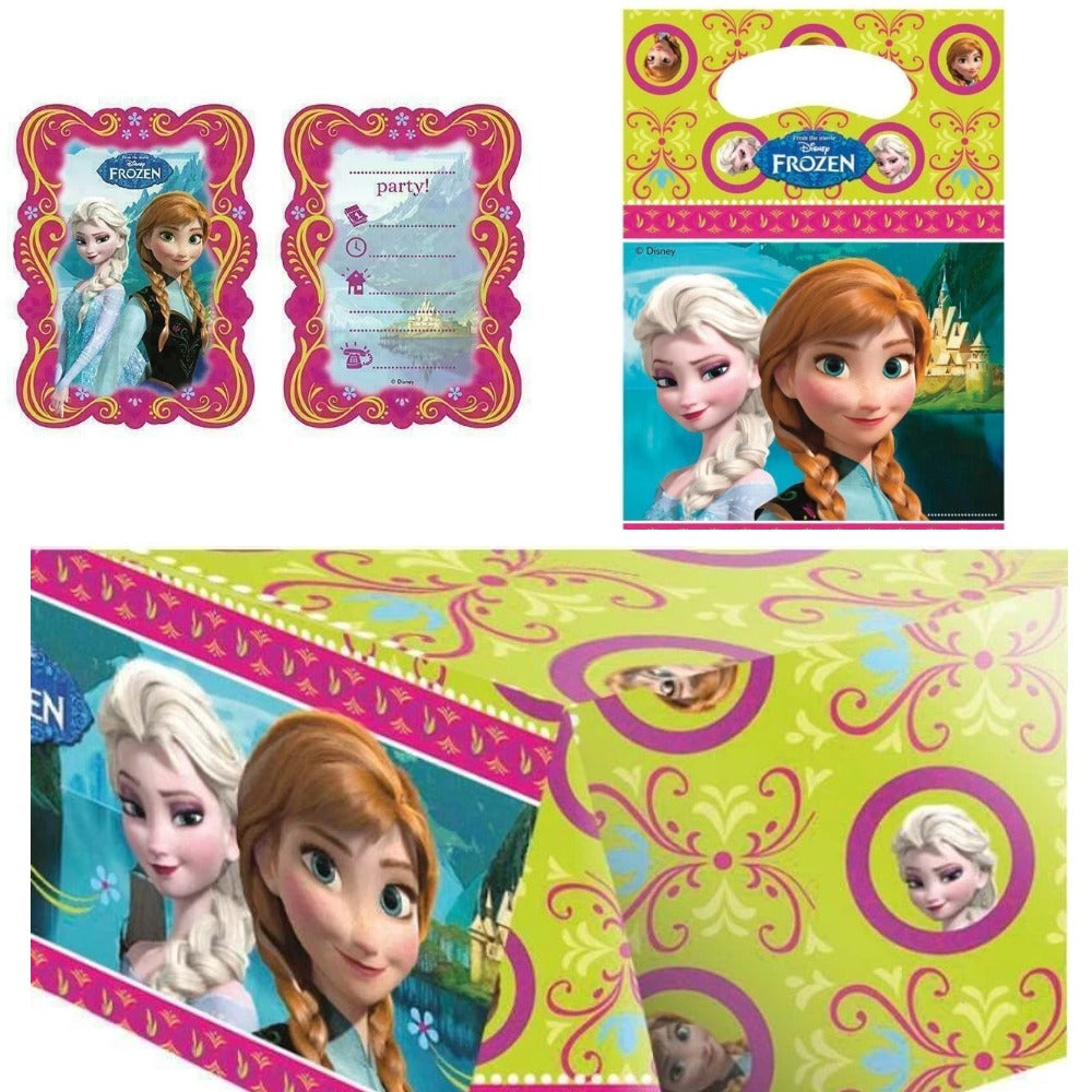 Frozen Birthday Party Pack - Anna & Elsa Table Cover, 36 Invites + 36 Party Bags