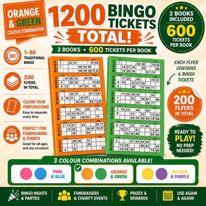 1200 Bingo Tickets Total orange and green colour combination