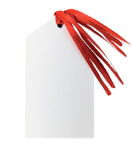 20 Premium Scandi Christmas Gift Tags – Red & White (11 × 6 cm) with Pre-Attached Red Satin Ribbon
