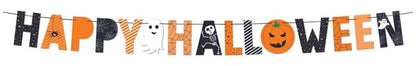🎃 Happy Halloween Banner – 2m Pre-Strung Garland with Pumpkins, Ghosts & Skeletons – Kids & Party Decoration