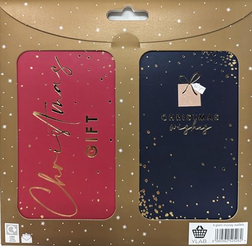 4 Glamorous Gold Foil Christmas Money Wallets with White Envelopes – Elegant Holders for Cash, Gift Cards & Vouchers (16 × 9 cm)