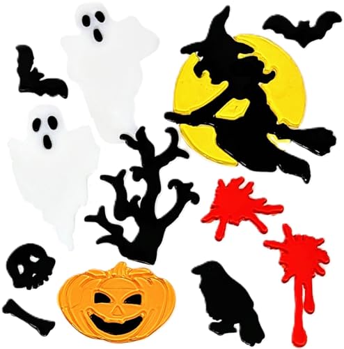 4 Sheets Halloween Gel Window Stickers – Ghosts, Pumpkins, Bats, Witch & Haunted House – Reusable Clings (19 × 19 cm)
