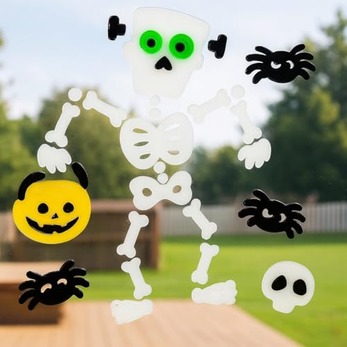 4 Sheets Halloween Gel Window Stickers – Vampire, Skeleton, Zombie & Happy Halloween Designs – Reusable Clings (19 × 19 cm)