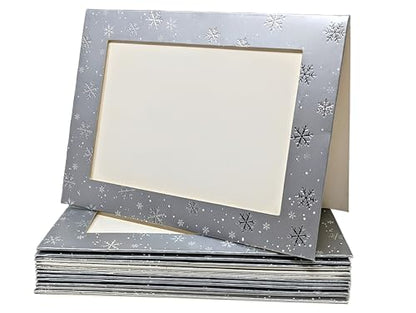 Silver Snowflake Photo Frame Christmas Cards – Pack of 12 – Holds 6x4” Photo – Includes Envelopes – Blank Inside