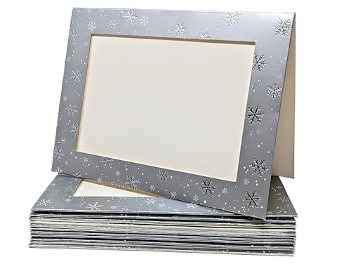 Silver Snowflake Photo Frame Christmas Cards – Pack of 12 – Holds 6x4” Photo – Includes Envelopes – Blank Inside