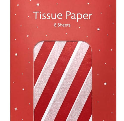 Christmas Tissue Paper – 8 Sheets (4 Red + 4 Candy Cane Stripe) – 70 x 50 cm – Recyclable Gift Wrapping & Craft Paper