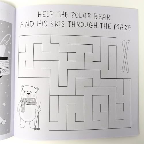 Christmas Activity Book Set for Kids – 4 Books + 6 Colouring Pencils – Colouring, Puzzles, Stickers – Travel & Stocking Filler Gift for Ages 3–10