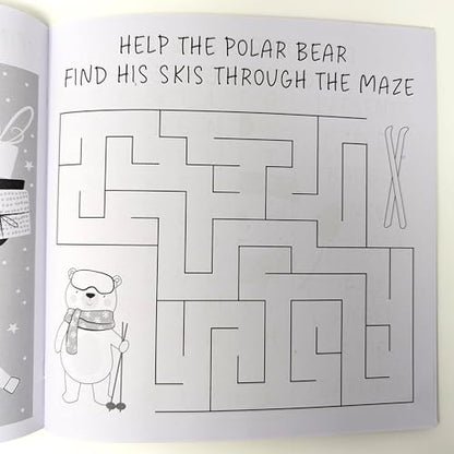 Christmas Activity Book Set for Kids – 4 Books + 6 Colouring Pencils – Colouring, Puzzles, Stickers – Travel & Stocking Filler Gift for Ages 3–10
