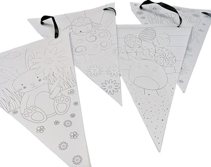 Colour Your Own Easter Bunting Banner - Craft Kit - 8 Paper Flags with Colouring Pencils