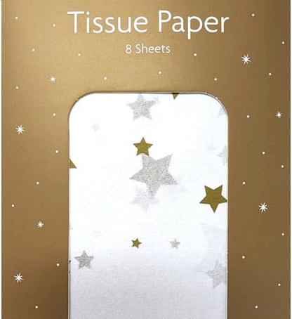 Gold & Star Print Tissue Paper – 8 Sheets – 70 x 50cm – Recyclable Gift Wrap for Christmas, Birthdays, Weddings & Crafts