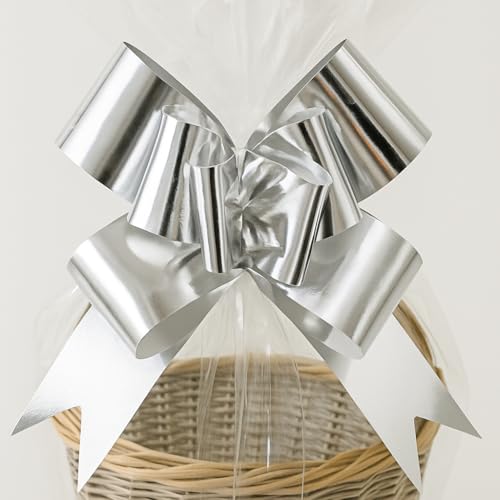5 Extra-Large Clear Cellophane Hamper Bags with Pull Bows – Assorted Colours – 102.5 x 70 cm