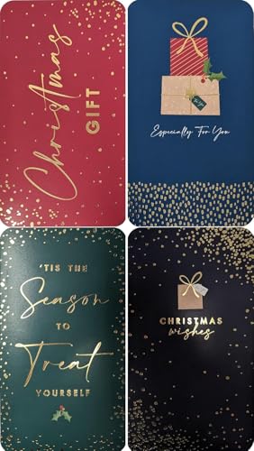 4 Glamorous Gold Foil Christmas Money Wallets with White Envelopes – Elegant Holders for Cash, Gift Cards & Vouchers (16 × 9 cm)