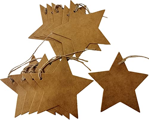 20 Rustic Star Kraft Gift Tags with Jute Twine – Eco-Friendly Recyclable Labels (8.5 × 6.5 cm)