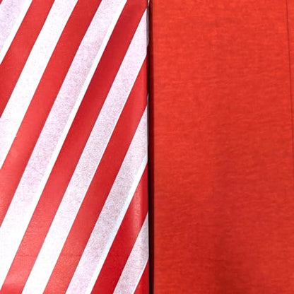 Christmas Tissue Paper – 8 Sheets (4 Red + 4 Candy Cane Stripe) – 70 x 50 cm – Recyclable Gift Wrapping & Craft Paper