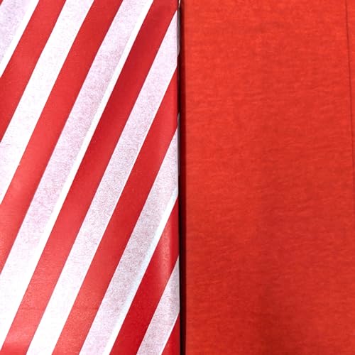 Christmas Tissue Paper – 8 Sheets (4 Red + 4 Candy Cane Stripe) – 70 x 50 cm – Recyclable Gift Wrapping & Craft Paper