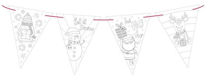 Christmas Colour Your Own Banner Bunting – 8 Flags with Red Ribbon & 5 Colouring Pencils - You Love a Bargain