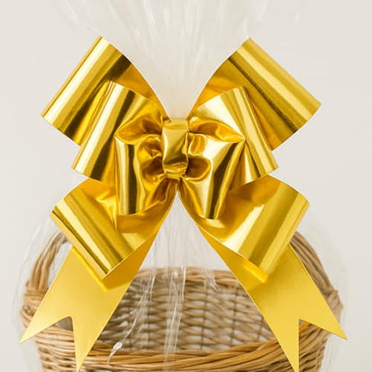 5 Extra-Large Clear Cellophane Hamper Bags with Pull Bows – Assorted Colours – 102.5 x 70 cm
