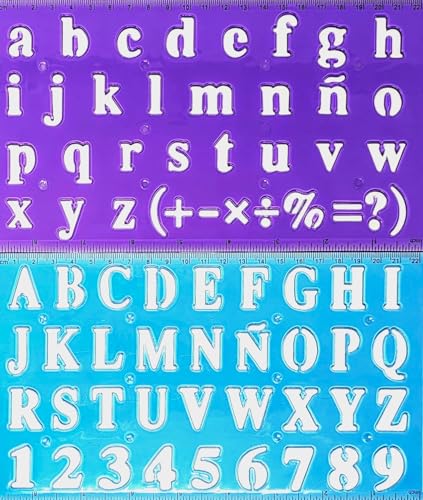 2 Alphabet Letter Number Stencils - Upper and Lower case Letters - Craft Ruler