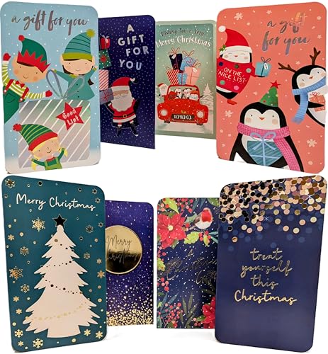8 Luxury Christmas Money Wallets – Assorted Festive Designs with White Envelopes (16 × 9 cm)