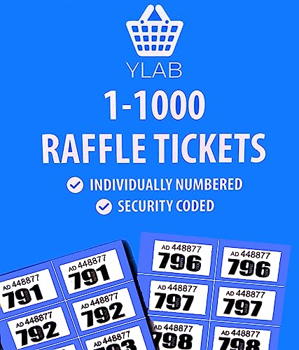 Raffle Tickets Book 1-1000 – Perforated, Security Numbered | Choose Colour: Pink, Blue, Green, Orange, Purple, White, Yellow | Fundraising, Prize Draws, Cloakroom, Events