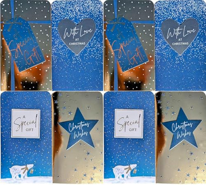 8 Luxury Christmas Money Wallets – Navy & Gold Foil Designs with White Envelopes (4 Designs, 2 Each)