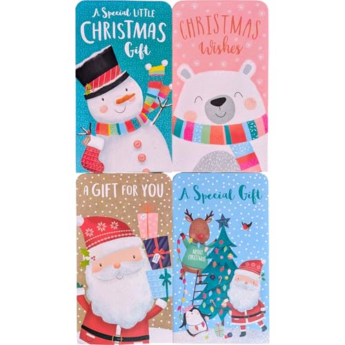 2-Pack – 8 Glittery Christmas Money Wallets for Kids with Red Envelopes – Santa, Snowman, Polar Bear & Festive Tree