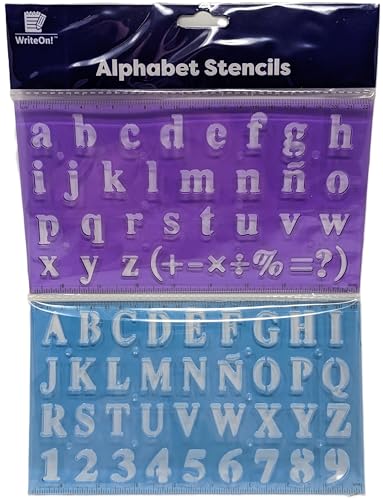 Alphabet Letter & Number Stencils – Set of 2 – Upper/Lower Case, Numbers & Symbols – Flexible Plastic (22.9 × 13 cm) - You Love a Bargain