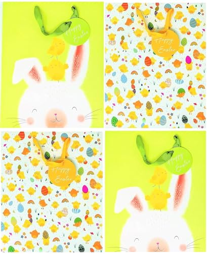 4 or 8 Large Luxury Easter Gift Bags – Fun Cartoon Designs | Perfect for "Large" Supermarket Eggs | Size: 32 x 26 x 12 cm