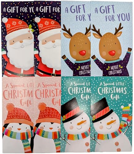 🎄 8 Christmas Money Envelopes – Santa, Reindeer, Penguin & Snowman Designs – Cash, Voucher & Gift Card Holders (16 × 9 cm)