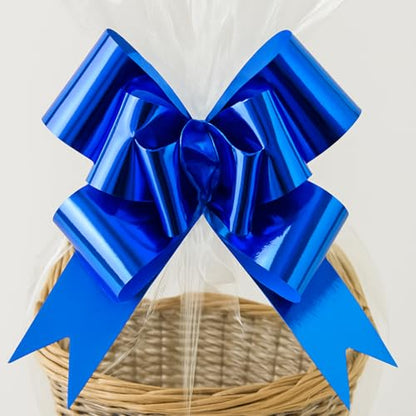 5 Extra-Large Clear Cellophane Hamper Bags with Pull Bows – Assorted Colours – 102.5 x 70 cm