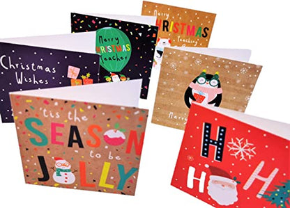 30 Christmas Cards for Children – Fun 8 × 8 cm Designs with Envelopes (Includes Teacher & Teaching Assistant Cards)