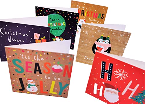 30 Christmas Cards for Children – Fun 8 × 8 cm Designs with Envelopes (Includes Teacher & Teaching Assistant Cards)