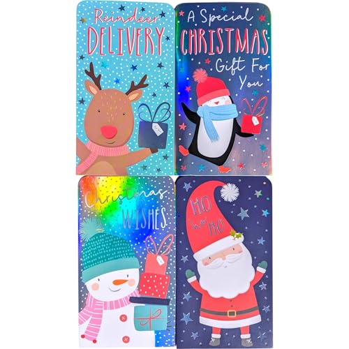 2-Pack – 8 Christmas Money Wallets with Red Envelopes – Foil Santa, Snowman, Reindeer & Penguin (2 Each)