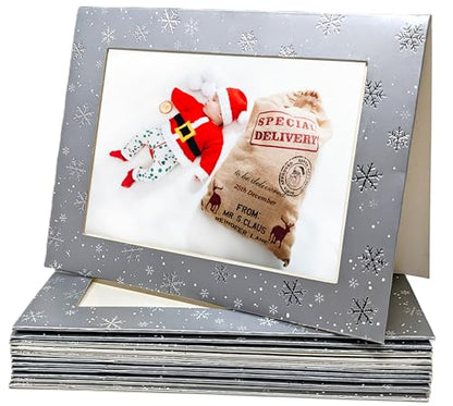Silver Snowflake Photo Frame Christmas Cards – Pack of 12 – Holds 6x4” Photo – Includes Envelopes – Blank Inside