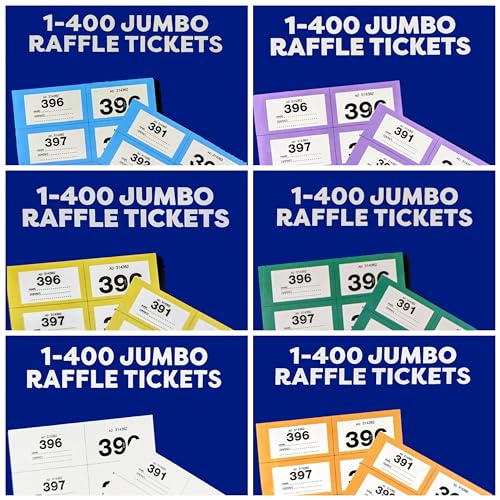 🎟️ Jumbo Raffle Ticket Books – 400 Tickets per Book – Multi-Colour Packs (6 Colours or 3-Colour Sets) – Numbered 1–400 with Duplicates