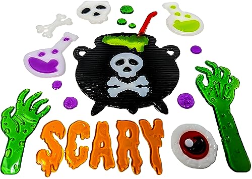 Halloween Gel Window Stickers – Witches’ Cauldron Design (1 Sheet, 20×20 cm) – Reusable Window Clings
