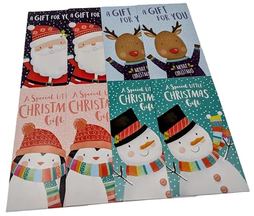 🎄 8 Christmas Money Envelopes – Santa, Reindeer, Penguin & Snowman Designs – Cash, Voucher & Gift Card Holders (16 × 9 cm)