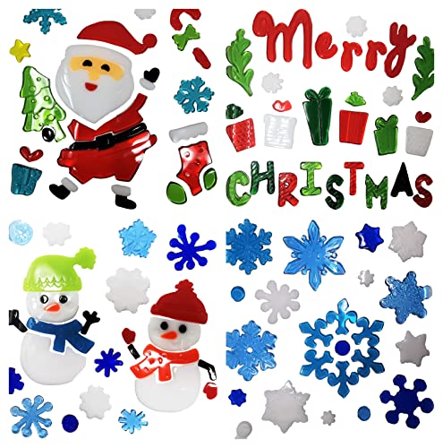 4 Sheets Christmas Gel Window Clings – Reusable Festive Stickers for Windows, Mirrors & Glass (20 × 20 cm Each)