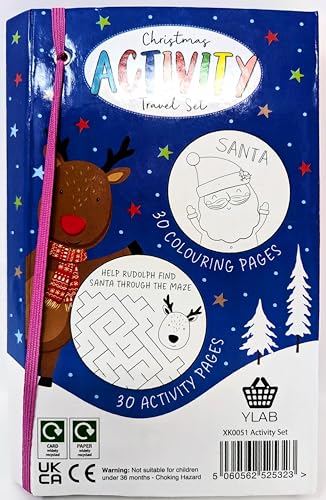 YLAB - Christmas Travel Set - 12 Coloured Pencils, 30 Colouring & 30 Activity Pages - You Love a Bargain