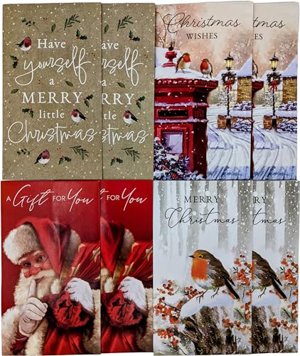8 Christmas Money Envelopes – Festive Robin Designs – Gift Card & Cash Holders – Xmas Voucher Envelopes – Holiday Money Wallets for Kids & Adults – 16x9cm