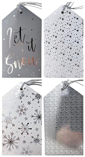 20 Silver Christmas Gift Tags – Elegant Festive Labels with Pre-Attached String (11.5 × 6.2 cm)