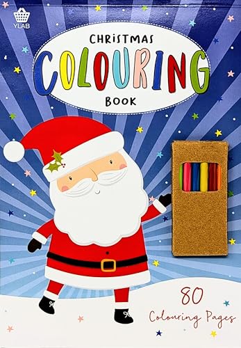A4 Christmas Colouring Book – 80 Festive Pages + Mini Colouring Pencils – Stocking Filler Gift for Kids & Adults