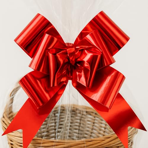 5 Extra-Large Clear Cellophane Hamper Bags with Pull Bows – Assorted Colours – 102.5 x 70 cm