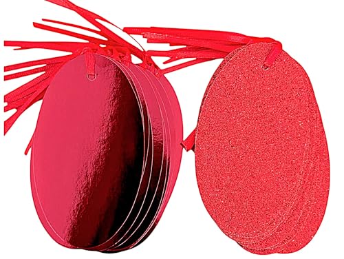 20 Red Luxury Oval Gift Tags – 10 Glitter & 10 Foil – 10.5 × 6 cm – Pre-Attached Red String – Premium Card – Eco-Friendly Packaging - You Love a Bargain