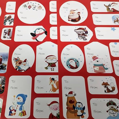 150 Glitter Gift Labels/Stickers - Traditional Christmas Designs