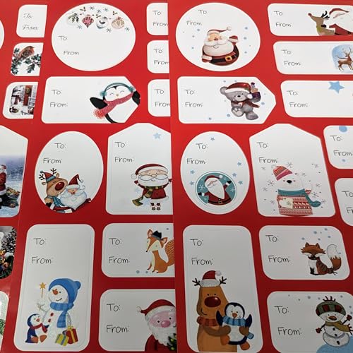 150 Glitter Gift Labels/Stickers - Traditional Christmas Designs